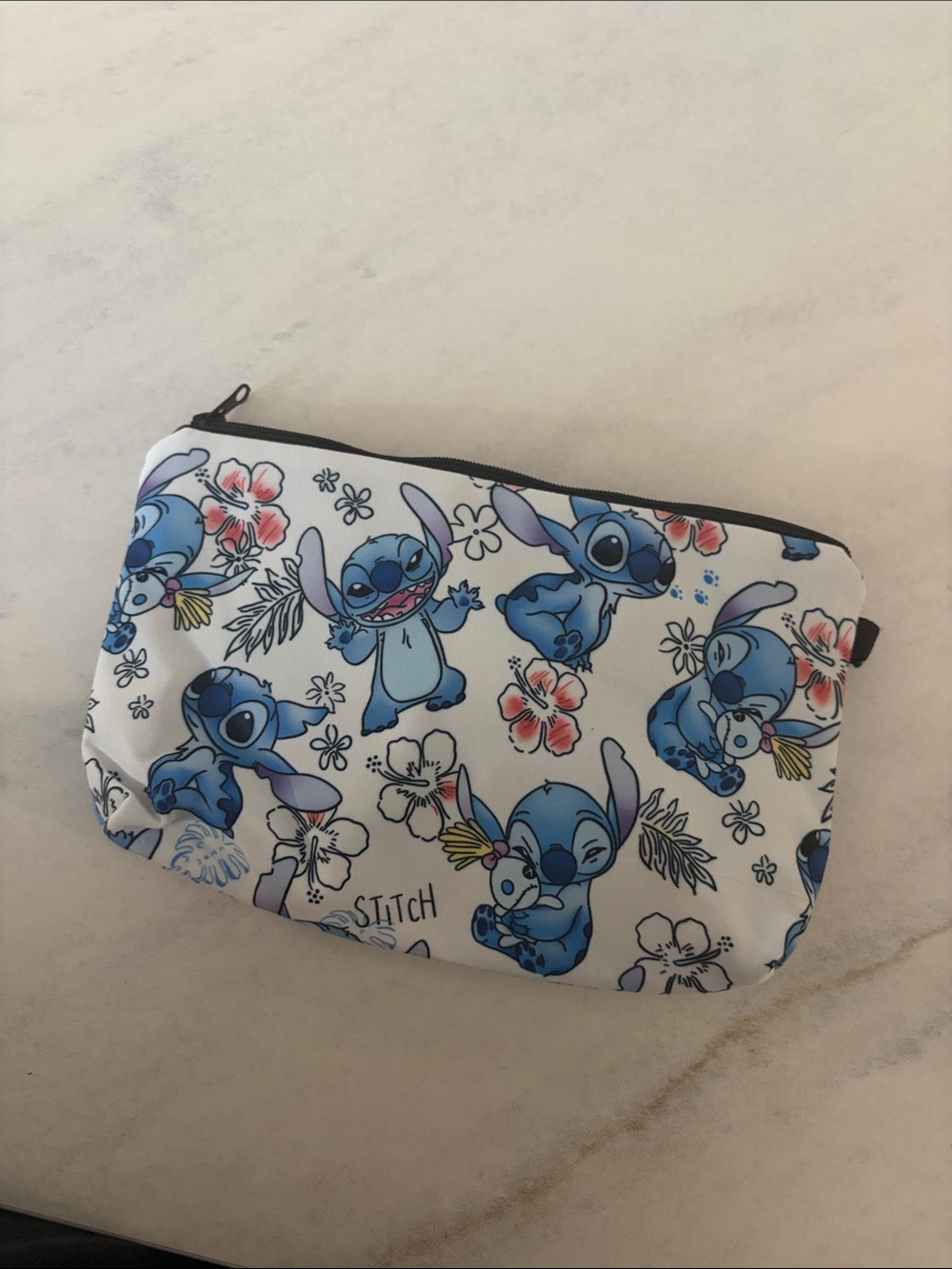 Disney Blue Stitch Floral Zip Pouch
